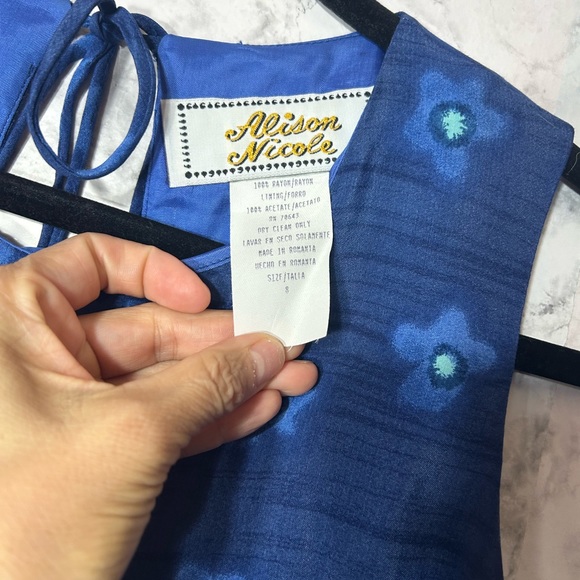 Vintage Alison Nicole Woman Floral Rayon Blue Maxi Dress Sz 8 EUC 35 - Picture 2 of 7